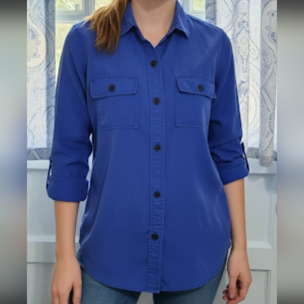 Charter Club Royal Blue Button Down Tunic Top